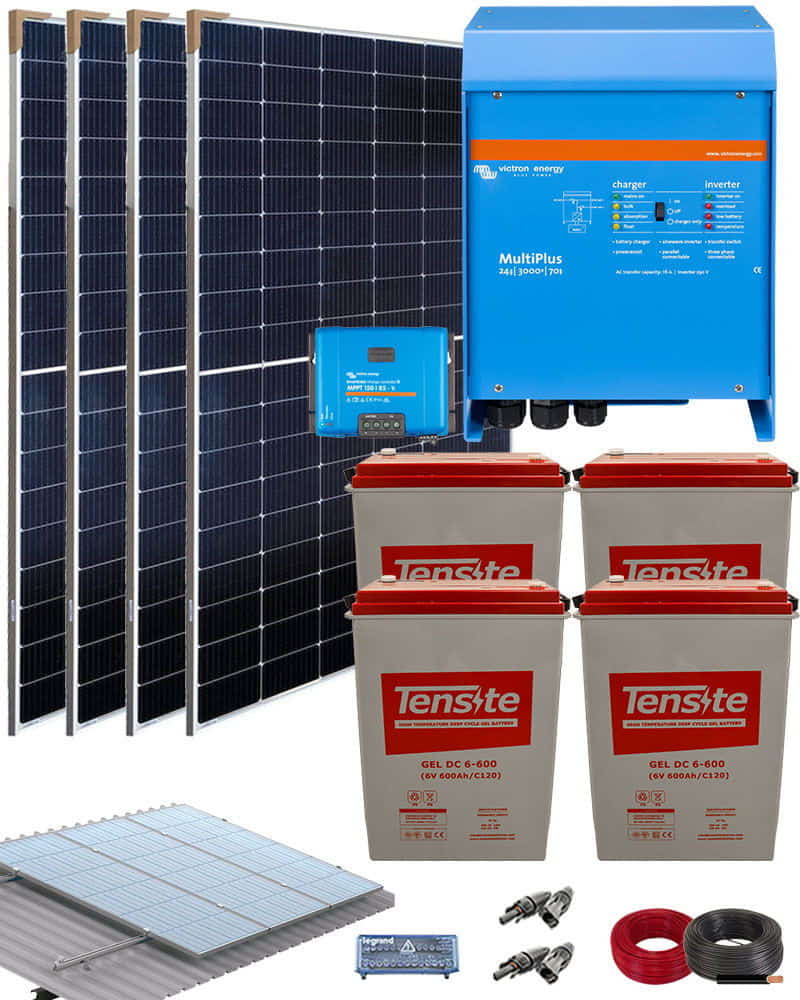Kit placas solares fotovoltaicas de 7000Wh/día de 24V con inversor-cargador  de 3000VA Victron para uso permanente